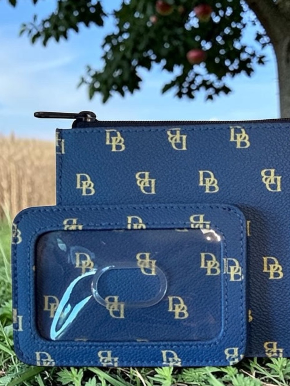 DOONEY & BOURKE signature DB monogram, cornflower blue wristlet,& ID card holder - Picture 12 of 13
